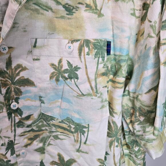 William Murray Bill Linen Hawaiian Button Down Shirt Golf Palm Trees Green XL - Picture 3 of 10